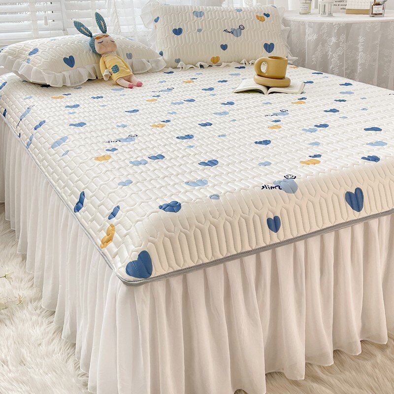 Latex Mat With Elastic Bed Skirt 2022 New Summer Chiffon French Retro Princess Style Air Conditioner Ice Silk Fitted sheet