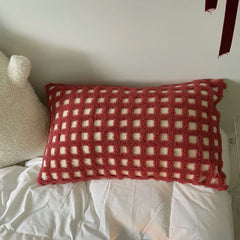 YICKYUE  -  Lamb Wool Cushion Christmas Nordic Plaid Pillow For Living Room Office Pillowcase Waist Protection Sofa Backcushion Home Decor