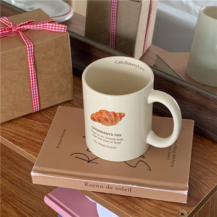 Ins Croissant Bear Printed Mug 350ml Ceramic Coffee Latte Cup Breakfast Milk Cup High Temperature Ceramic Water Cup