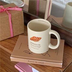 Ins Croissant Bear Printed Mug 350ml Ceramic Coffee Latte Cup Breakfast Milk Cup High Temperature Ceramic Water Cup