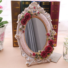 YICKYUE  -  Luxury Three-Dimensional Flower Decoration Makeup Mirror, Desktop Bedroom Ins with Base, Adjustable Vanity Mirror European Light