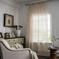 YICKYUE  -  Bohemian Curtains Crochet Lace Semi Transparent Hollow Knit Handmade Tassel Curtains
