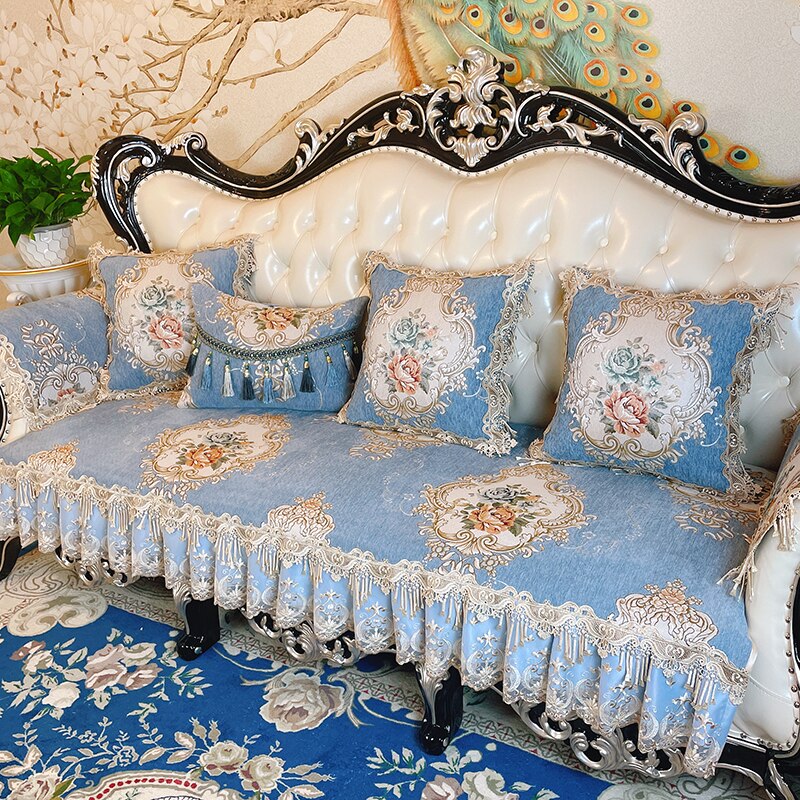 European Lace Sofa Cover Recliner Chair Cover High-grade Anti-slip Modern Four Seasons Universal L-shape Leather Sofa Cushion
