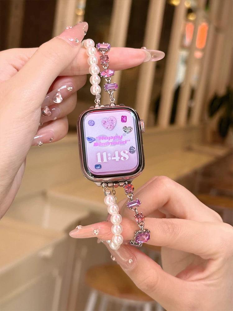 YICKYUE  -  Korea Diamond Band For iWatch Ultra 10 9 8 7 SE 6 5 4 Pearl Chain Bracelet Strap For Apple Watch 38mm 40mm 42mm 44 45 46mm 49mm