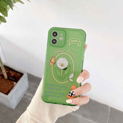 Green silicone phone case for iphone 11 12 mini pro max 7 8 plus se 20 x xr xsmax butterfly tulip flower cute cover capa