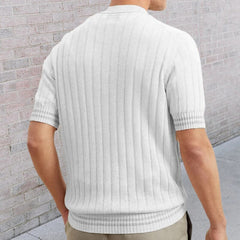 YICKYUE  -  Fashion Solid Knitted Polo Shirt Men Formal Single Breasted Slim Shirts Mens Short Sleeve O-neck Pullover T Shirt Polos