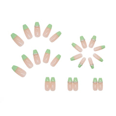 24pcs Detachable False Nails Ballerina Green Head Wearable Fake Nails Full Cover Nail Tips fake nail with design Manicure Tool