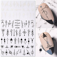 Black White Design 3D Nail Stickers Geometric Self-adhensive Slider Flower Leaf Transfer Stickers for Nails Tip Abstract Wrap
