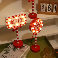 YICKYUE  -  LED Christmas Lamp Santa Stop Here Street Sign Xmas Wooden Desktop Ornaments Light 2024 Christmas Home Decoration New Year Gifts