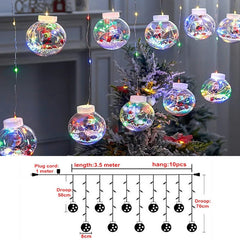 Yickyue LED Curtain String Light Ball Santa Christmas for Home Christmas Decoration Xmas Tree Ornaments Navida New Year Gift 2023