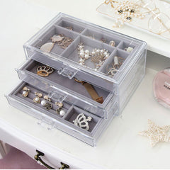 Jewelry Storage Box Cosmetic Organizer Jewelry Organizer Velvet Earring Storage Case Necklace Watch Drawer Acrylic Removable