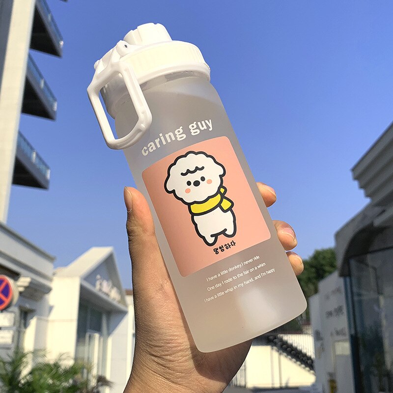 Simple Korean style lovely straw glass cup with cover and scale student sports large capacity water cup