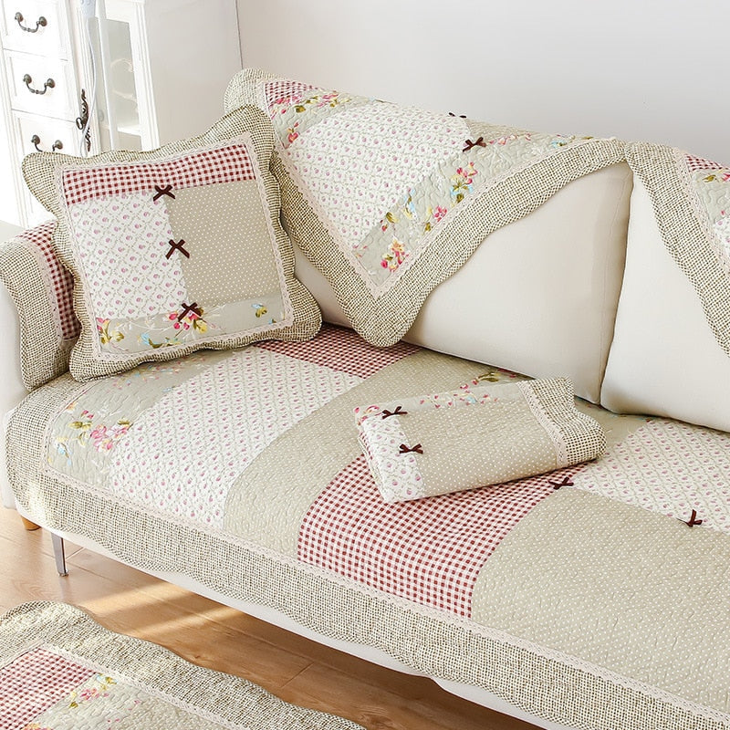 Green Floral Sofa Covers Couch Pastoral Washed Cotton Plaid Fabric Corner Towel Pillow Slip Seat Cushion Recliner Chair Cover