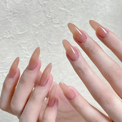 YICKYUE  -  24pcs Pink Almond False Nails Sweet Summer Press On Nail Full Cover Wearable Ins Simple Nude Pink Artificial Nails Manicure Set
