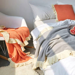 Yickyue Cotton Sofa Blanket Wool Blanket Cotton Knitted Casual Blanket Bed Runner Bedspread Air Conditioning Blanket Ruffled Fashion