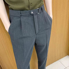 Hearujoy British Style Men Suit Pants Light Luxury Advanced Sense Ankle-Length Pencil Pants Summer Slim Fit Business Casual Trousers