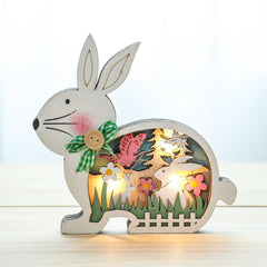 New Easter Wooden Crafts LED Hollow Rabbit Eggs Flower Easter Decorations for Home Party Lighting Desktop Ornament Easter Gift