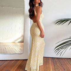 YICKYUE  -  Elegant Solid Party Dress Luxury Sleeveless Deep V Suspender Evening Dress Temperament High Waist Lace Embroidery Bodycon Dress