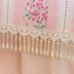 Yickyue Handmade Leather Table Runner Pink Bow Printing Lace Pearl Pendant Tablerunner Home Retro Cabinet Tablecloth Decorative Mat