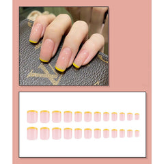 24Pcs Fake Nails Black Deer Marble Pattern Artificial False Nail Tips Solid Color Wave Point Short Faux Ongle Free Glue Sticker