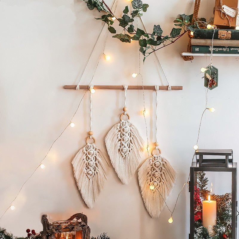 Leaf Woven Macrame Wall Hanging Boho  Room Home Decor  Aesthetic Wall Tapestry Home living Room Wedding Decoration Gift