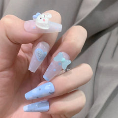 24pcs/Box Cartoon Ballerina False Nail Patches Press On Nails Detachable Coffin Fake Nails with Bow Design Full Cover Nails Tips