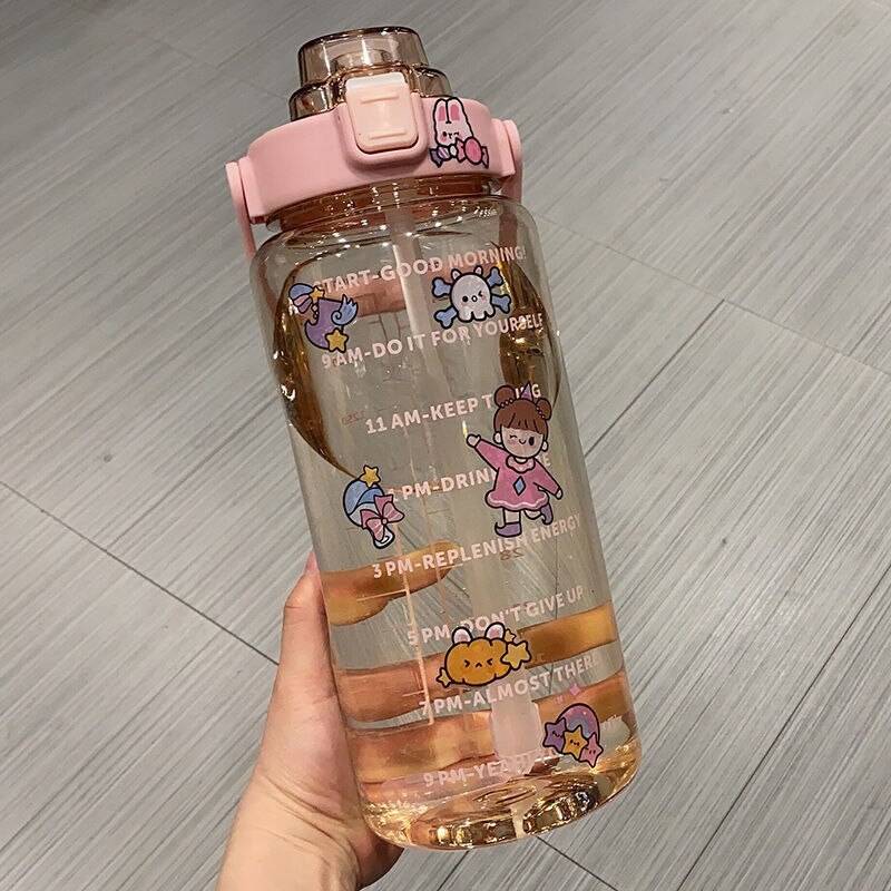 Large-capacity Scaled Drop-proof High Temperature Resistant Water Cup Fitness Outdoor Portable  Sports Water Bottle with Straw