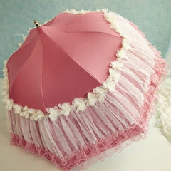 Three Folding Fashion Lace Up Parasol Double Layer Woman High Quality Uv Protection Windproof Travel 8 Ribs Summer Sun Umbrella