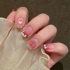 24Pcs/Box Sweet Short Round/Square Head False Nail Art Full Cover Detachable Artificial Fake Nails Ballerina Press on Nails Tips