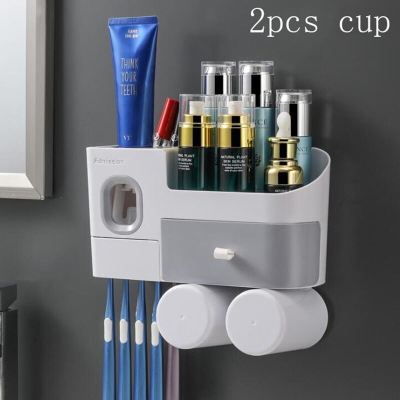 Toothbrush Holder Bathroom Accessories Cosmetic Organizer Storage Box Automatic Toothpaste Dispenser Squeezer Wall-mounted