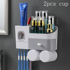 Toothbrush Holder Bathroom Accessories Cosmetic Organizer Storage Box Automatic Toothpaste Dispenser Squeezer Wall-mounted