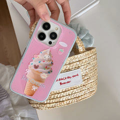 YICKYUE  -  Korean Ins Summer Glitter Pink Polka Dot Bow Ice Cream Bracelet Phone Case for iPhone 16 15 14 13 Pro Max Back Cover Fund