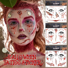 Yickyue Halloween Temporary Tattoo Stickers Waterproof Lasting Terror Spider Lip Scar Bloody Mask Design Fake Tattoo Sticker Face Makeup