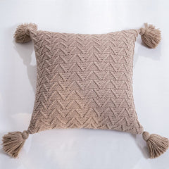 J Soft Knit Cuhion Cover 45x45cm Solid Pillow Cove Pink Grey Cream Tassels Home decoration Pillow Case Square For sofa Bed