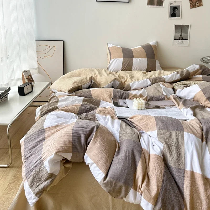 3pcs Classic Black and White Plaid Striped Duvet Cover Set Soft Washed Cotton Quilt Cover Adult Children Bedroom Bedding Set