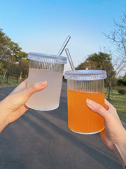 Japanese style simple and beautiful cup glass straw cup chic milk coffee cup with lid