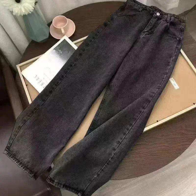 Hearujoy  Y2k Jeans New Harajuku Flame Embroidered Hip Hop Street Leisure Denim Pants Men Clothing High Waist Straight Leg Wide Leg Jeans