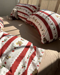 YICKYUE  -  Cute cartoon bear strawberry bedding set teen,twin full queen king lovely cotton home textile bed sheet pillow case quilt cover