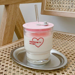 New Japanese Korean Ins Style Glass Straw Cup Love Water Cup Milk Coffee Cup Student Cup Lovely Drinking Gift Glass With Cover