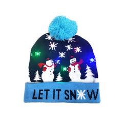 New Light Up Christmas Hat LED Knitted Christmas Beanie Hat Sweater Santa Elk Illuminate Warm Hat For Kids Adults New Year Gift