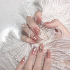 Fake  nails with glue designed Glittering Long  Removable Nail Stickers Wearing Nail Art Patterns 24pcs With Glue TN