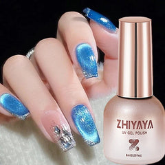 Yickyue Cat Magnetic Gel Nail Polish Semi Permanent Dynamic Glitte Reflective Red Blue Silver Effect Gel Polish Soak Off Nail Art UV Gel