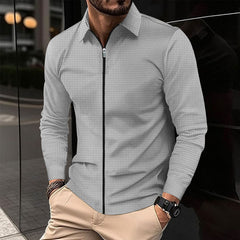 Hearujoy Waffle Jacket For Men Solid Zipper Long Sleeve Lapel Cardigan Coat Spring Autumn Casual Polo Collar Jackets Outwear Clothing