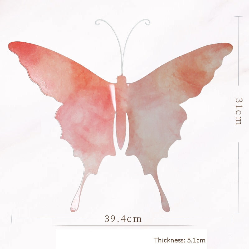 Yickyue Simple 3D Wrought Iron Wall Decoration Creative Home Livingroom TV Background Wall Hanging Simulation Butterfly Garden Decor