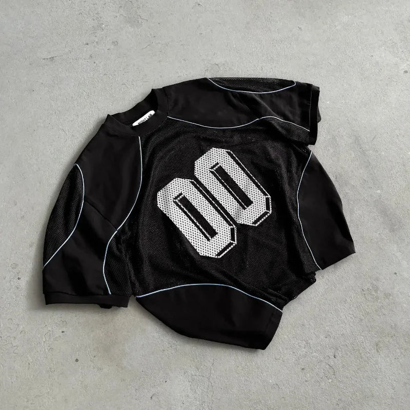 Hearujoy  90s Streetwear Y2K Retro Mesh Jersey Quick Dry Breathable Graphic T Shirt Men Street Trend Short Sleeve Oversized Unisex Football Sports Wear