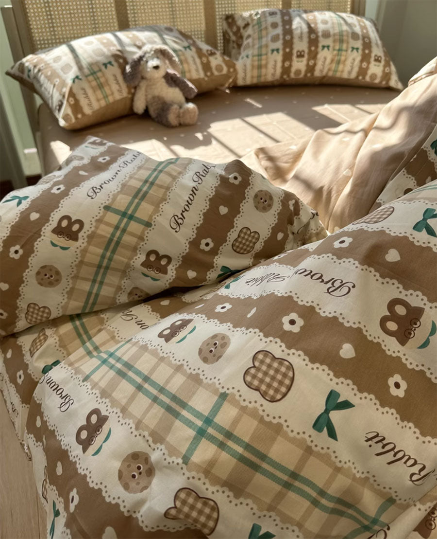 YICKYUE  -  Fashion cute cartoon cookie bedding set teen,twin full queen king brown cotton home textile bed sheet pillow case quilt cover