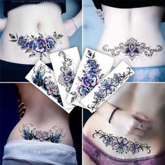 YICKYUE  -  Sexy Belly Butterfly Totem Waterproof Tattoo Sticker Clavicle Rose Lasting Scar Art Fake Tattoo Temporary Black Female Tatuajes