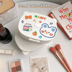 Kawaii Desktop Makeup Organizer Box with Mirror Portable Cosmetics Organizer Cat Ear Storage Vanity Mirror Desktop Organizer Box