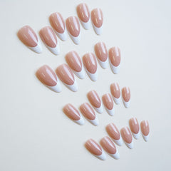 YICKYUE  -  24pcs French False Nails Simple White Edge Design Press on Nails Nude Color Wearable Detachable Full Finished Fake Nail Patches