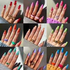 YICKYUE  -  Simple Solid Color Detachable Red Blue Green Nude Color Short Ballet Finished Fake Art False Nails Press on Nails Glue Wholesale